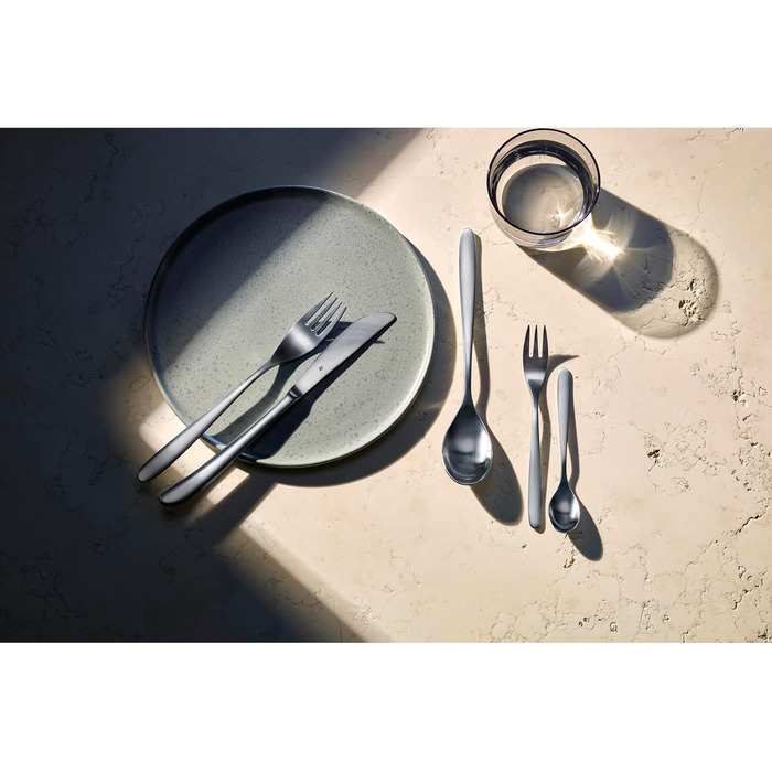 WMF Silk Stainless Steel Cutlery Set, 6 Place Settings, 30-Piece Dinner Set, Monobloc Knives, Cromargan Stainless Steel Satin Finish, Dishwasher Safe