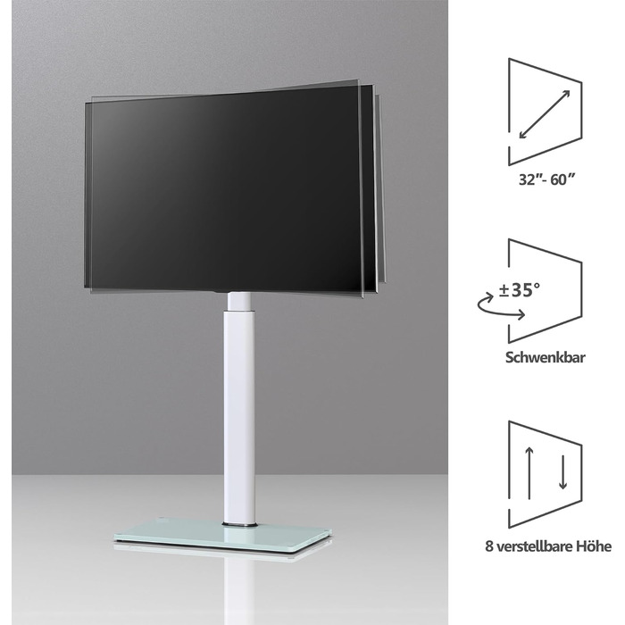 FITUEYES Adjustable Swivel TV Stand - Floor Mount for 32-60 Inch Flat & Curved TVs (Up to 30kg, VESA 600x400) - White