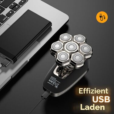 BarberBoss QR-2025 Електричний Роторний Бритва для Гоління Голови 7D, 5-в-1 з LED-дисплеєм, Триммер для Бороди та Носа, Набір для Догляду за Обличчям