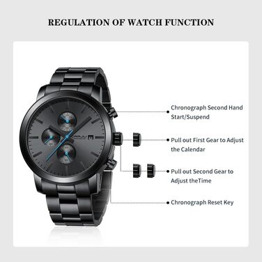 Чоловічий годинник CRRJU з хронографом, сталевий браслет, водонепроникний, чорний, з датою, аналоговий кварцовий годинник для бізнесу, чорно-синій
