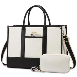 Сумка для ноутбука LOVEVOOK жіноча водонепроникна для роботи, університету (17 дюймів, чорно-бежева). Бізнес-сумка, портфель, сумка для вчителя зі шкіри.