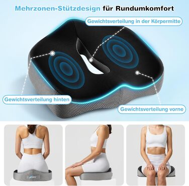 Подушка для сидіння POOTACK - для офісного крісла та авто, комфорт, піна з пам'яті, дизайн з отворами та U-подібною формою, чорний