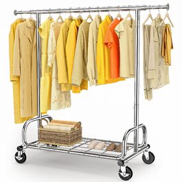 Heavy Duty Rolling Garment Rack - 136kg Capacity | Mobile Clothes Rack with Extendable Hanging Bar - S002S