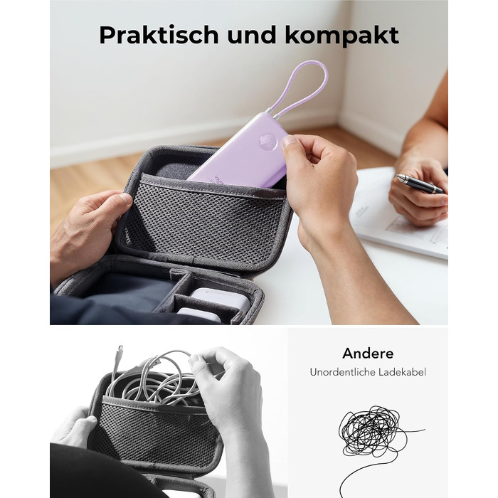 Повербанк VIYISI 10000mAh ультратонкий із вбудованим кабелем USB-C, фіолетовий