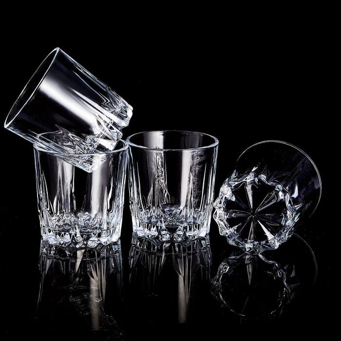 Набір склянок для віскі GLASKEY 4 шт., 350 мл, без свинцю, кришталь, для рому, коктейлів, скотчу, джина, коньяку, води, можна мити в посудомийній машині