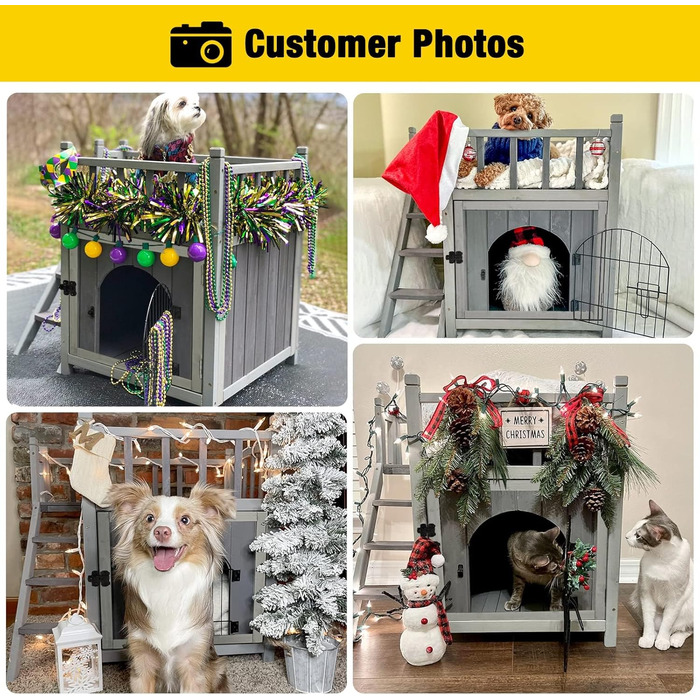 Будинок для собак та котів Aivituvin Feral з 2 поверхами та сходами (Сірий, L-08)