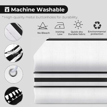 Штора для душу Seasonwood чорно-біла в смужку, 183x183 см. Бохо штора для ванної кімнати з пензликами, водонепроникна