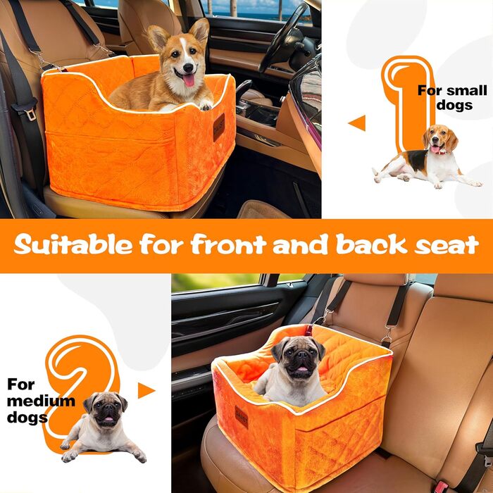 Автокрісло для собак - підняття для собак малого та середнього розміру (до 15,9 кг), знімний, миючий, з кишенями, оранжевий, універсальний розмір