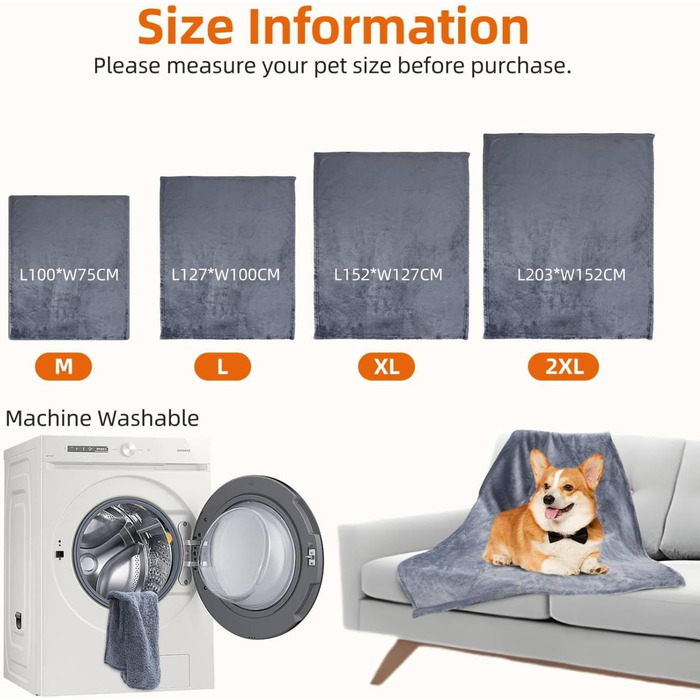 Водонепроникний коврик для собак Nobleza, XXL (203 x 152 см), м'який та пухнастий, для дому та вулиці, підходить для котів, можна прати в пральній машині, двосторонній чохол для дивану, сірий