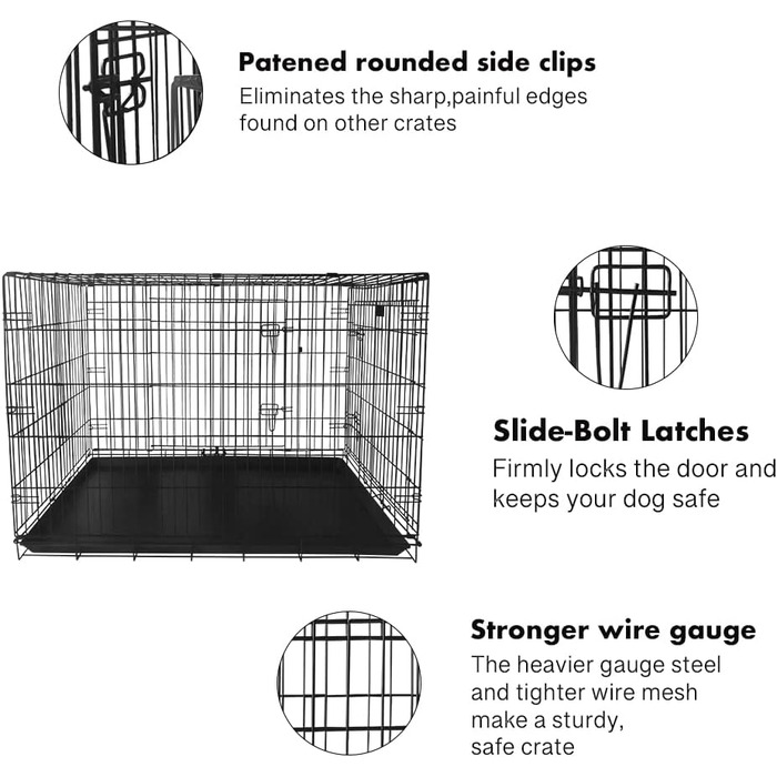 Клітка для собак 91x56x62 см, складана з 2 дверцятами, переноска для авто, вольєр для собак, дротяна клітка, розмір L (120x75x79 см)