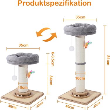 Дряпка для котів Trhillsbrad 81 см з м'ячиком та іграшками, з сизалю, для котів та дорослих котів