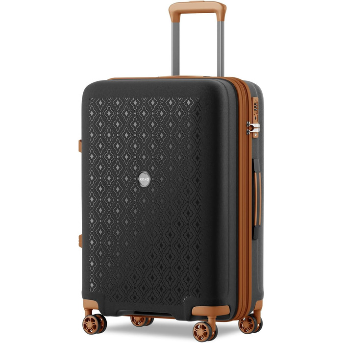 Чорний/коричневий великий валіза-ролкер з розширюваною конструкцією, TSA-замком та тримачем для напоїв (Polypropylen)