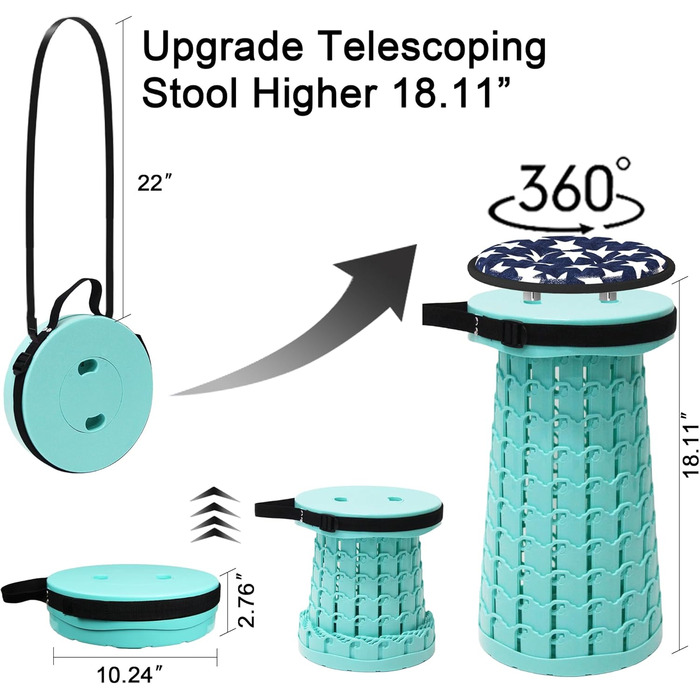 Складний стільчик Alevmoom для кемпінгу та відпочинку на природі: телескопічний, легкий, 600lbs, селадоновий