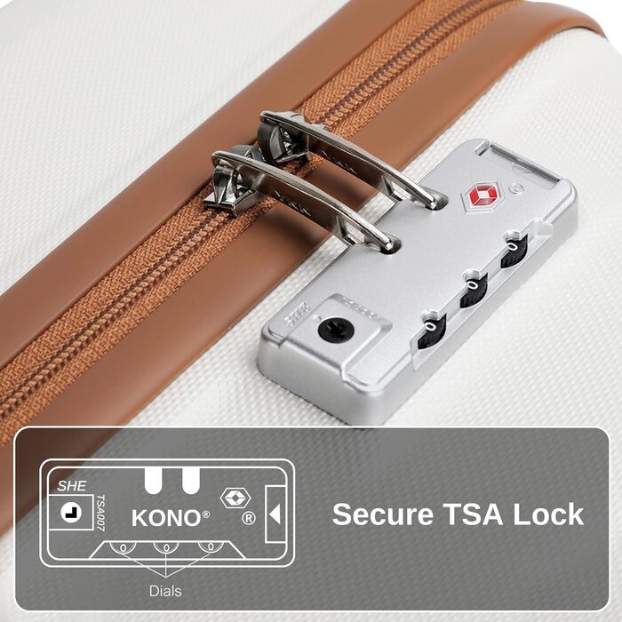 Набір валіз KONO 4 в 1: велика валіза, ручна валіза 55 см, косметичка, сумка для ручної поклажі (кремовий)