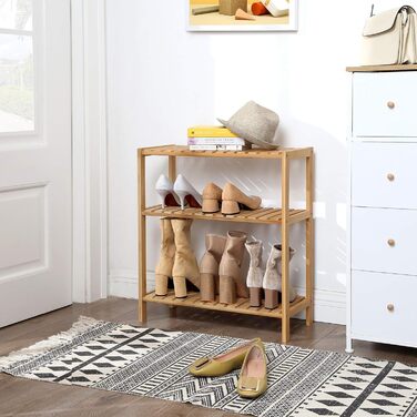 SONGMICS 3-Tier Shelves Bathroom Shelf, Bathroom Rack, Kitchen Shelf, Shoe Shelf, Bamboo Stand Shelf, 60 x 26 x 66 cm ideal for Bathroom, Living Room, Hallway, Kitchen, Balcony BCB33Y