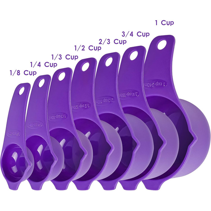 Violetta Measuring Cup and Spoon Set, 15 Pieces, Plastic Measuring Cups, 7 Plastic Measuring Cups and 7 Plastic Measuring Spoons with Leveler, Cute Measuring Cups for Baking and Kitchen