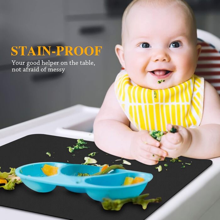 Placemat Set, 4 Pieces, Placemats with Coasters, Heat-Resistant, Scratch-Resistant, Non-Slip, Waterproof, Oil-Resistant, Washable, Wipeable, Kitchen Decoration and Kids (black, 4)