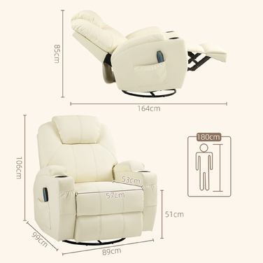 HOMCOM Electric Recliner with Massage Function, 330 lbs Weight Capacity, TV Recliner with Reclining Function, Remote Control, Cream White