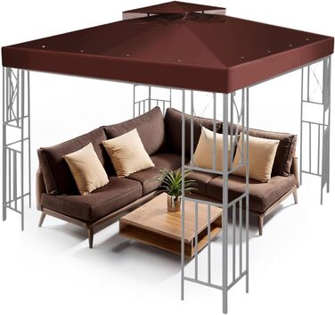20.3 x 20.3 cm Gazebo Replacement Canopy Cover, Waterproof Cover for Outdoor Gazebo, Double-Tiered, UV30, Awning Cover, Garden, Terrace, Courtyard Tent (brown)