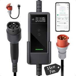 Зарядний пристрій для електромобіля Dé Mobile Wallbox 11 кВт з Wi-Fi (7м, 3 фази, 6-16А) + Кабель CEE 16A - Typ 2 (7м) для ID.3/4/5/7, Tesla Model 3/Y та інших електрокарів
