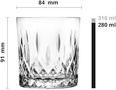 Набір келихів для віскі Glasmark KROSNO 1992, 6 шт, 280 мл, для коньяку, рому, джину, коктейлів, скляні, з огранюванням, для посудомийної машини