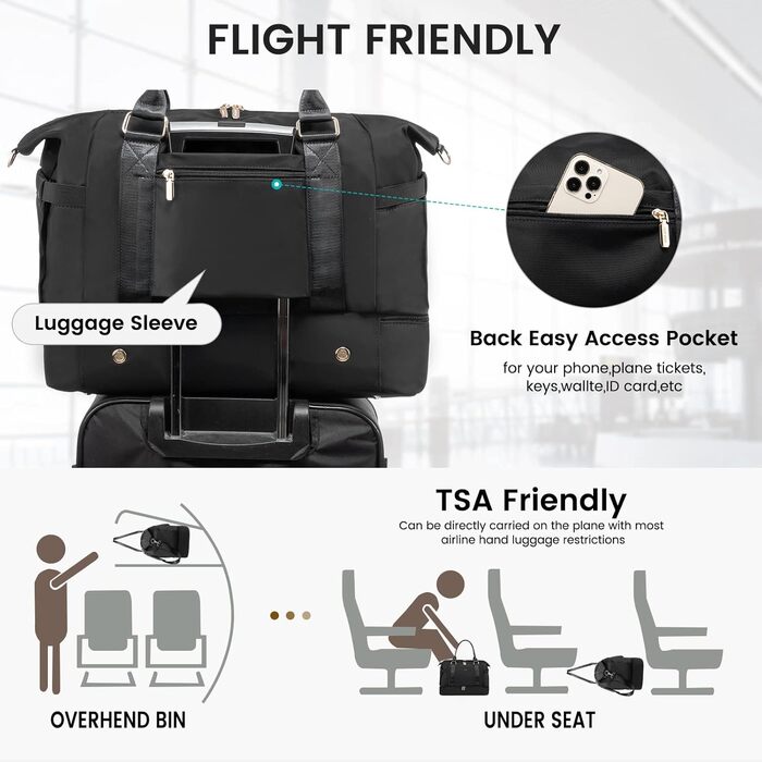 Спортивна сумка LOVEVOOK для подорожей: дамська сумка-мішок, weekender, 37L, чорна