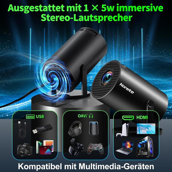 Портативний проєктор Mini Beamer 4K з WiFi 6, Bluetooth 5.2 та Android, 1080P Full HD, автоматична корекція трапеції, підтримка PC/HDMI/USB, з пультом та мишкою, чорний
