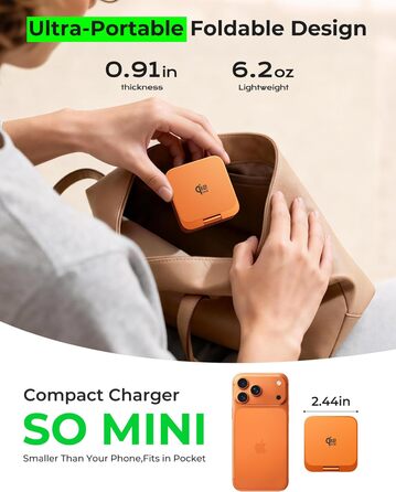 Зарядний пристрій 3-в-1 LULULOOK Ultra Kompakt Qi2.2 25W, MagSafe для iPhone 17/16, Apple Watch, AirPods, GaN 45W, помаранчевий
