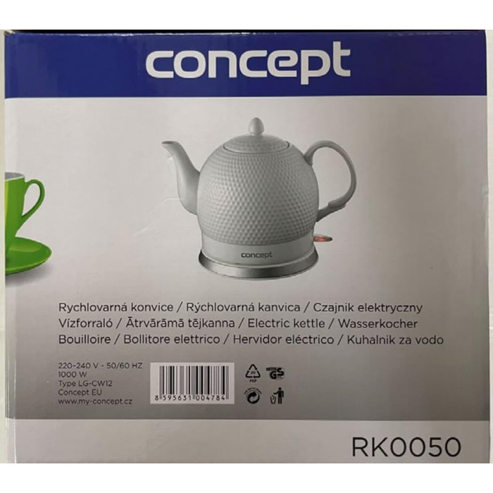 Concept Golf RK0050 Electric Kettle - Ceramic 1.2L, White - 3D Golf Ball Design
