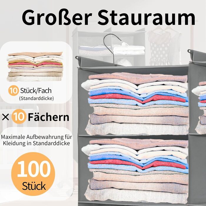 Настінна вішалка-органайзер для одягу, 6 ярусів, сіра. З металевими гачками, для зберігання в шафі, спальні, гуртожитку. Економія місця.
