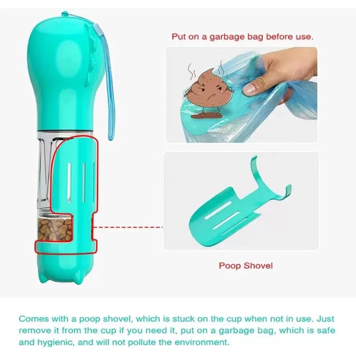 Подорожній набір для собак: миска, пляшка та диспенсер для корму (350 мл, блакитний)