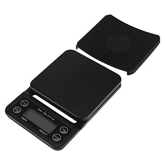 Кухонні ваги цифрові 3 кг/0,1 г з LCD дисплеєм, функцією тарування та таймером, чорного кольору.