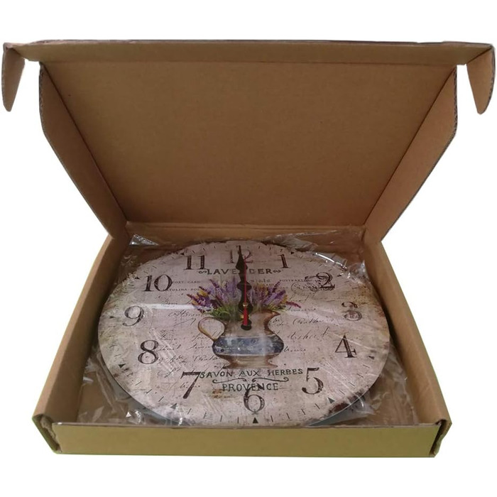 YOAI Wall Clock Kitchen Clock Vintage Shabby CHIC Antique Nostalgia Rustic MDF Quartz Clock with Silent Movement, 12 inch/30CM Ø (Lavender in Pot)