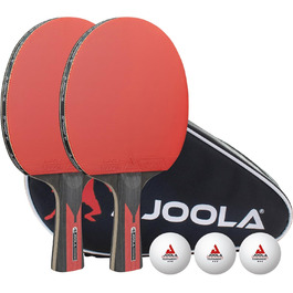 JOOLA Table Tennis Set Duo Carbon 2 - Table Tennis Paddles, Balls & Case - Red/Black, 6-Piece Single