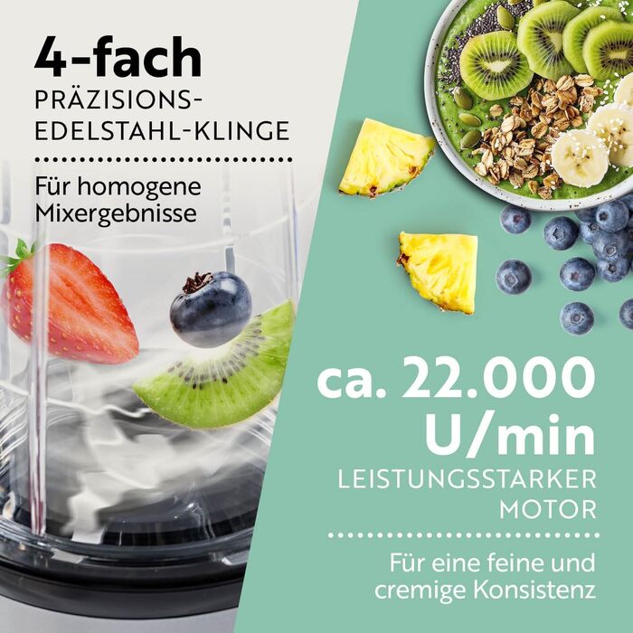 GOURMETmaxx Mr. Magic: Блендер для смузі та шейків | 400W | Комплект з 4 насадок | Чорний, Антрацит | Mr. Magic Power +