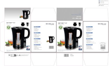 Електричний чайник Emerio WK-125130, 1.7 л, 2200 Вт, з нержавіючої сталі, без BPA, чорний/золотий