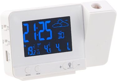 infactory Projection Clocks: Radio Weather Station with Projection Alarm, Outdoor Sensor, and USB, White (Radio Projection Clock, Clock with Projection, Outdoor Temperature Display)