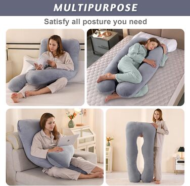 Подушка для вагітних U-подібної форми Vikcvcsc, подушка для всього тіла з чохлом, подушка для годування XXL, велика подушка для сну на боці для вагітних знімний та пральний чохол (Сірий, Велюр)