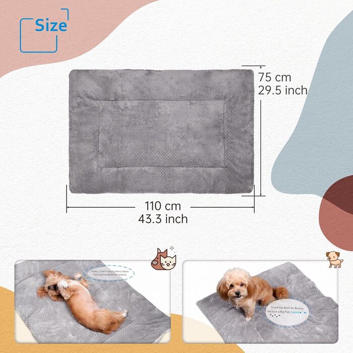 Килимок для собаки/кішки, лежанка, матрац, 60x80 см / 75x110 см, білий/сірий, приємний на дотик, машинне прання