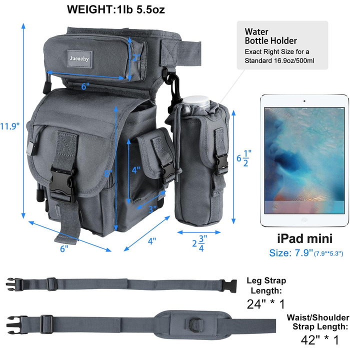 Тактична нагрудна сумка Jueachy на ногу, водонепроникна, для мотоциклів, риболовлі, кемпінгу (сіра)
