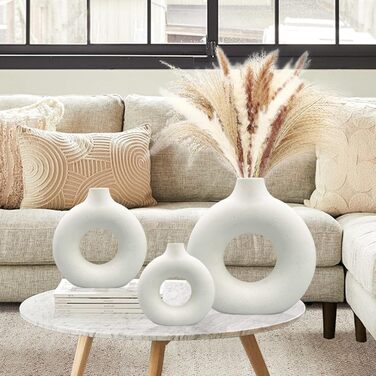 Набір ваз для квітів - 2 шт. з кераміки для декору оселі, сухоцвітів та Pampas grass. Ідеально для подарунку. Маленькі та середні вази білого кольору.