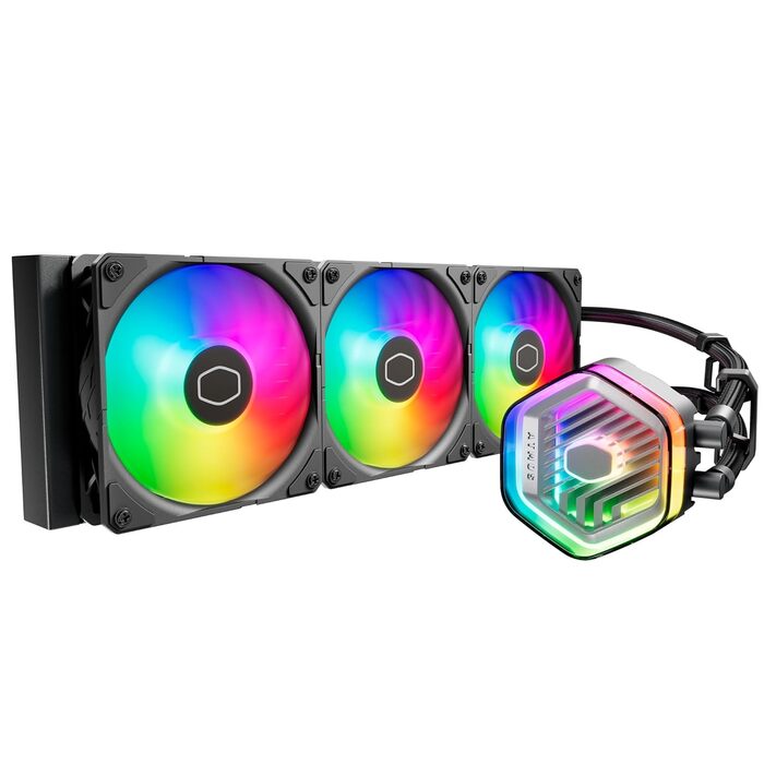 Cooler Master MasterLiquid 360 Stealth: Система водяного охолодження CPU (300W), подвійна помпа, вентилятори Mobius 120, LGA1851/1700/AM5/AM4, підтримка Atmos/Atmos 360