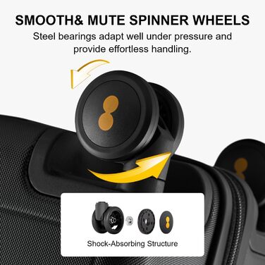 Чемодан-тележка LEVEL8, валіза на коліщатках, валіза з жорстким корпусом, 4 колеса, ручна валіза, TSA, 100% полікарбонат, мікро-діамантова текстура, великий (66см, 65л, чорний) A Schwarz M (66x44x26.5CM,65л)