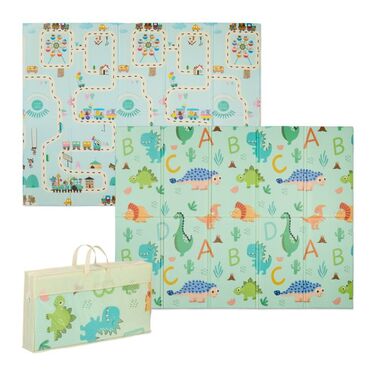 Relaxdays Foldable Play Mat Dinosaurs and Train