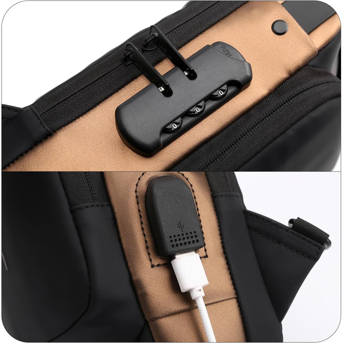Сумка-слінг SPAHER Anti-Diebstahl з USB-зарядкою та кодовим замком. Водонепроникна, для подорожей, прогулянок, з багатьма кишенями.