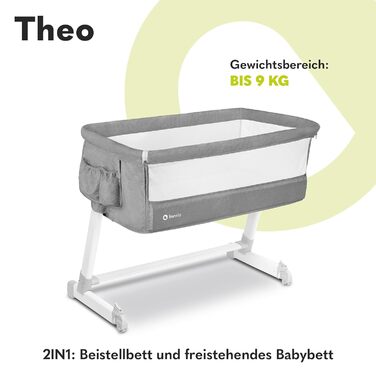 Lionelo Theo 2in1 Baby Cot, Travel Cot for Baby, Bedside Cot for Baby from Birth up to 9 kg, Height Adjustment, Tilt Adjustment, Folding Side Rail, Mattress, Mosquito Net (Dove Grey) Dove Grey 1 Piece (1 Pack)