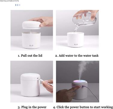 Аромадифузор Mini Luftbefeuchter: USB ультразвуковий зволожувач повітря з резервуаром 300 мл, автовимкнення, тиха робота, кольорове нічне підсвічування для авто, офісу, спальні (чорний)