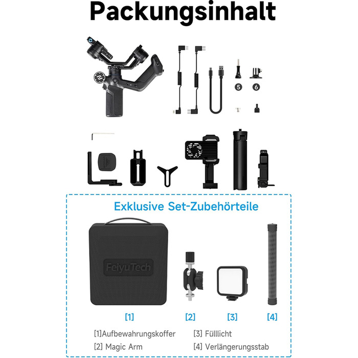 FeiyuTech SCORP Mini 3 Pro Kit – 3-осьовий стабілізатор з пультом ДУ, AI-трекінг, сумка, для камер Canon/Sony/Nikon/Panasonic/Fujifilm, смартфонів та екшн-камер