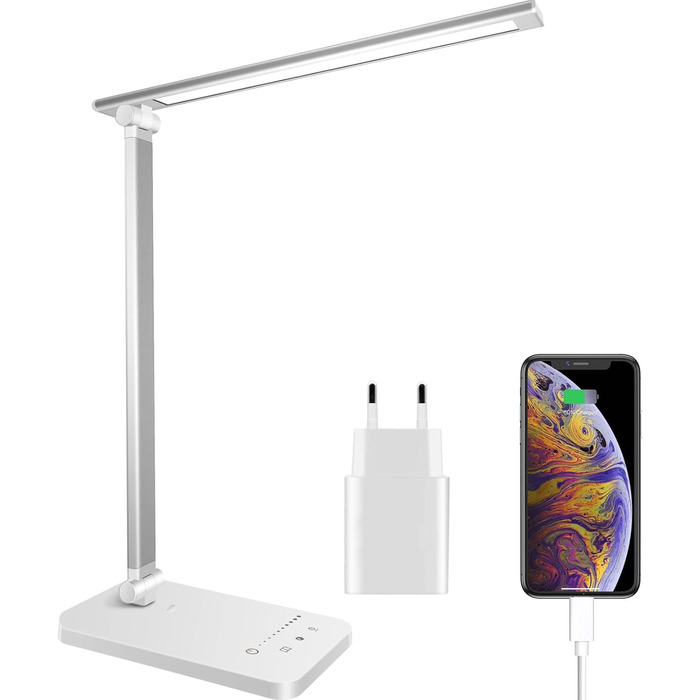 LED настільна лампа з димуванням, 5 рівнів яскравості, 5 кольорів, USB, таймер, сенсорне управління, пам'ять, для дітей, дівчаток