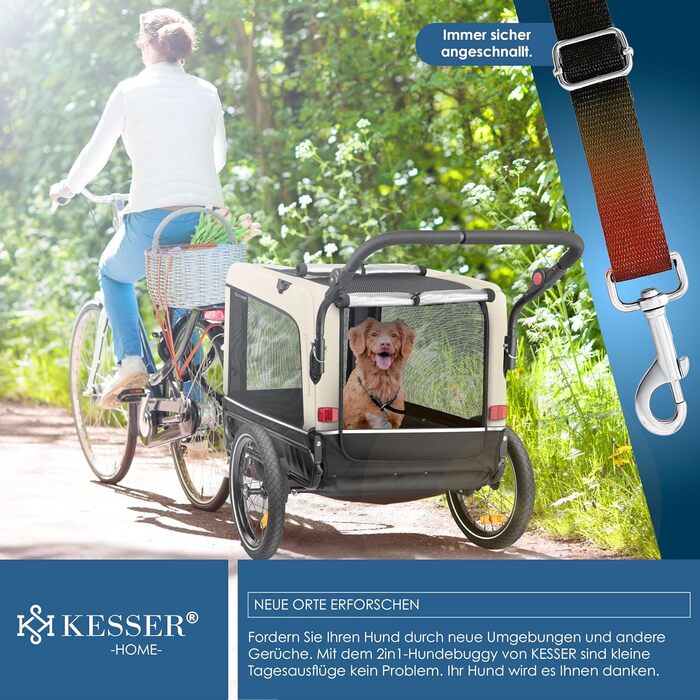 KESSER® Візок для собак Боксер 3-в-1: візок, буксир для велосипеда та лежак. Великий об'єм 240 літрів, амортизація, поворотне переднє колесо 360°, матеріал 600D Oxford Canvas, SmartSpace, вантажопідйомність 40 кг, зелений